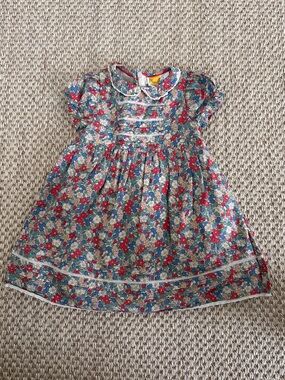 Mini Boden Floral Smocked Dress in red and blue
